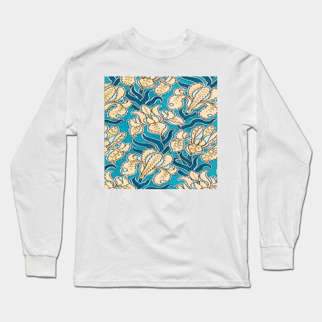 Relief design with stylized flowers vintage colorful print lilac blue Long Sleeve T-Shirt by Marccelus